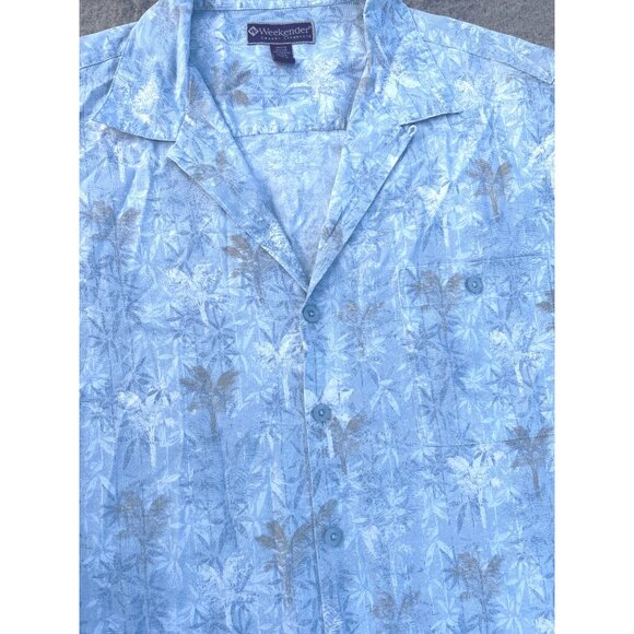 Mens Limited Edition Silk Hawaiian Shirt Blue Palm Print Size L Weekender Beach - Picture 8 of 9